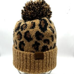 C.C. Exclusive Knit Beanie. OS women.  Tab Brown Black Animal Print